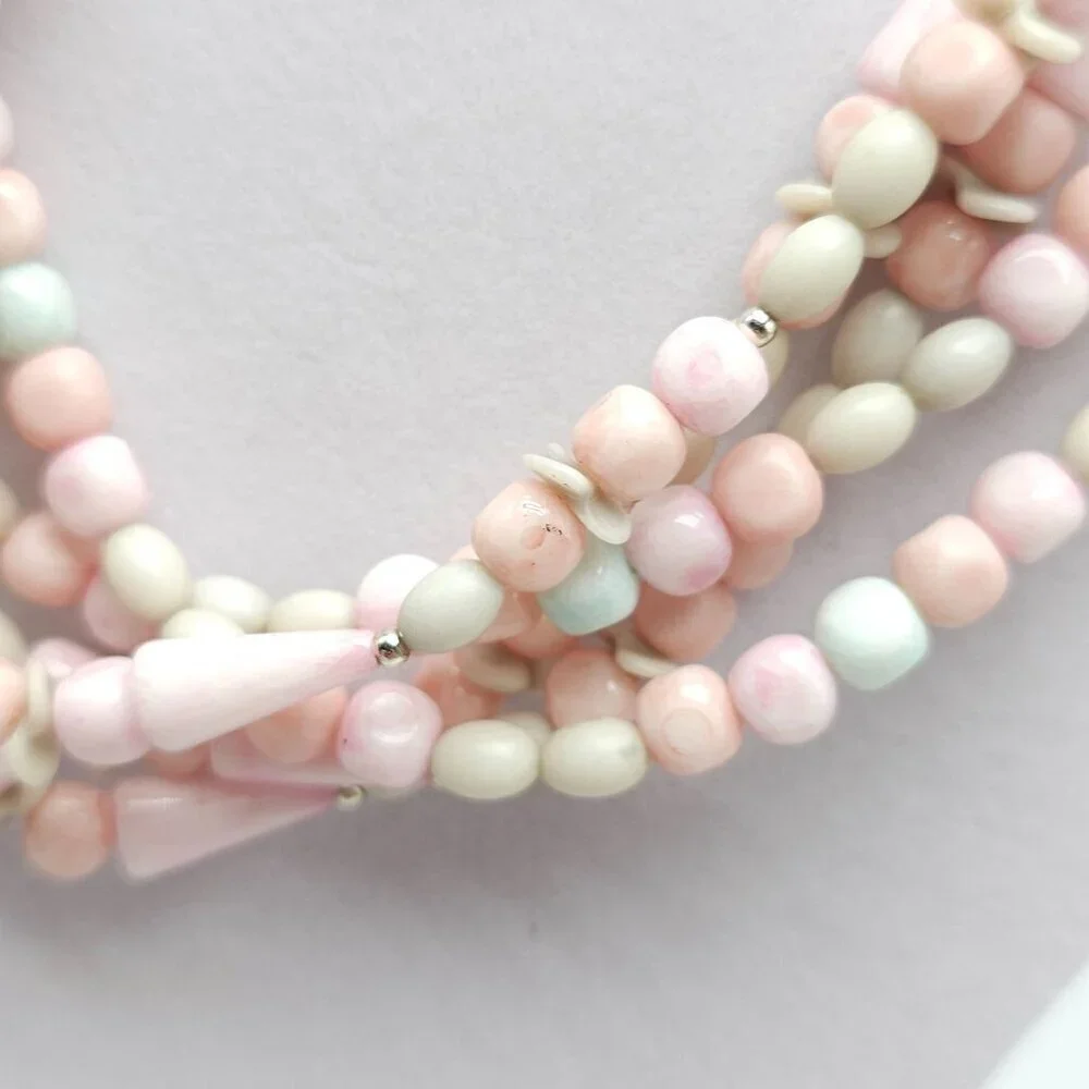 Vintage NOS Multi Strand Pastel Lucite Beaded Necklace 19